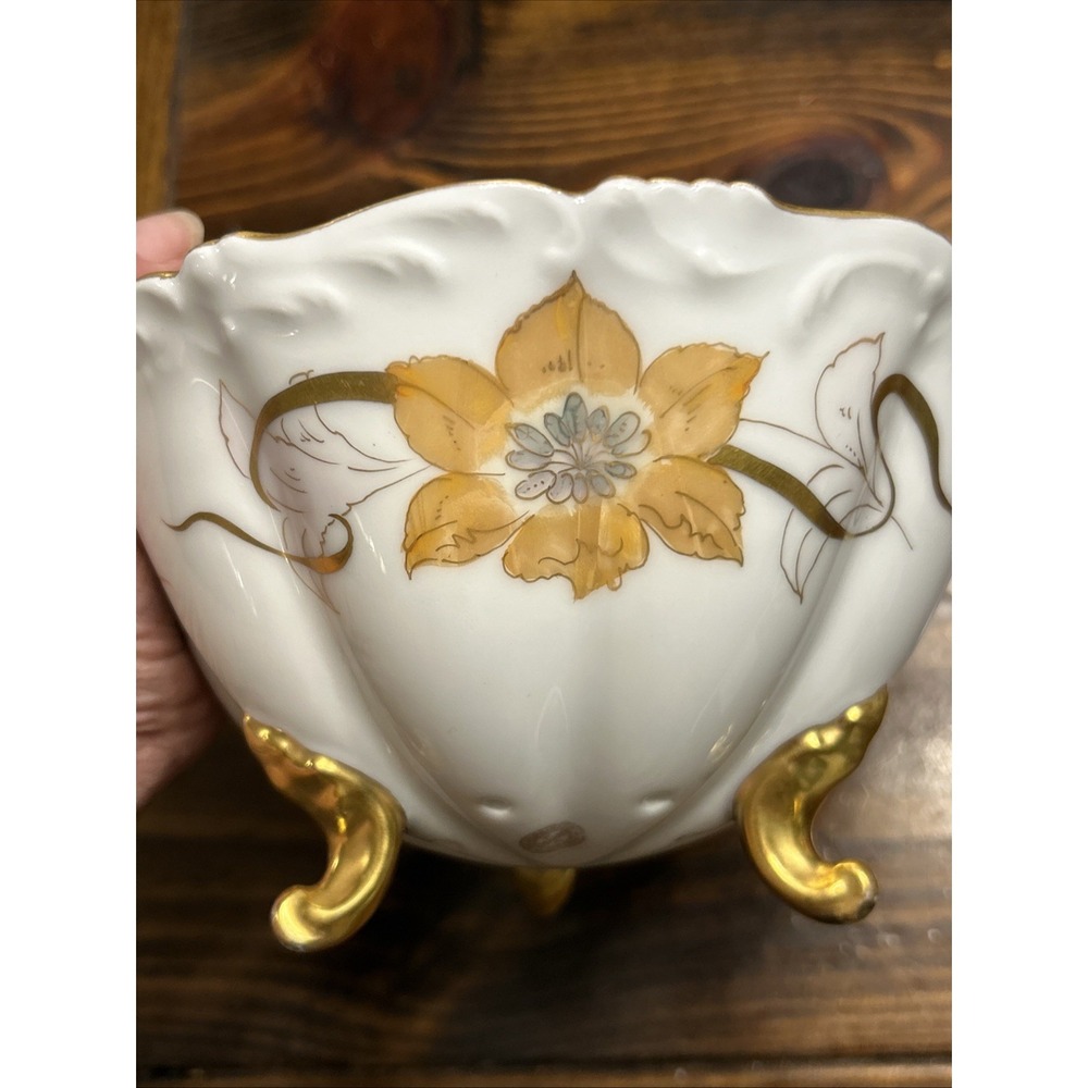 Antique T&V Limoges France Pickard Hand Painted Berry Bowl‎ Strainer Gold Gilt - Picture 6 of 11